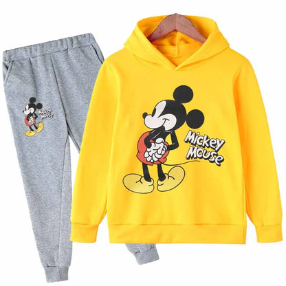 "Mickey & Minnie Mouse Girls 2-Piece Set – Long Sleeve Cartoon Hoodie + Pants, Casual Kids Sports Outfit for Everyday Wear"