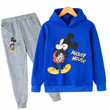 "Mickey & Minnie Mouse Girls 2-Piece Set – Long Sleeve Cartoon Hoodie + Pants, Casual Kids Sports Outfit for Everyday Wear"