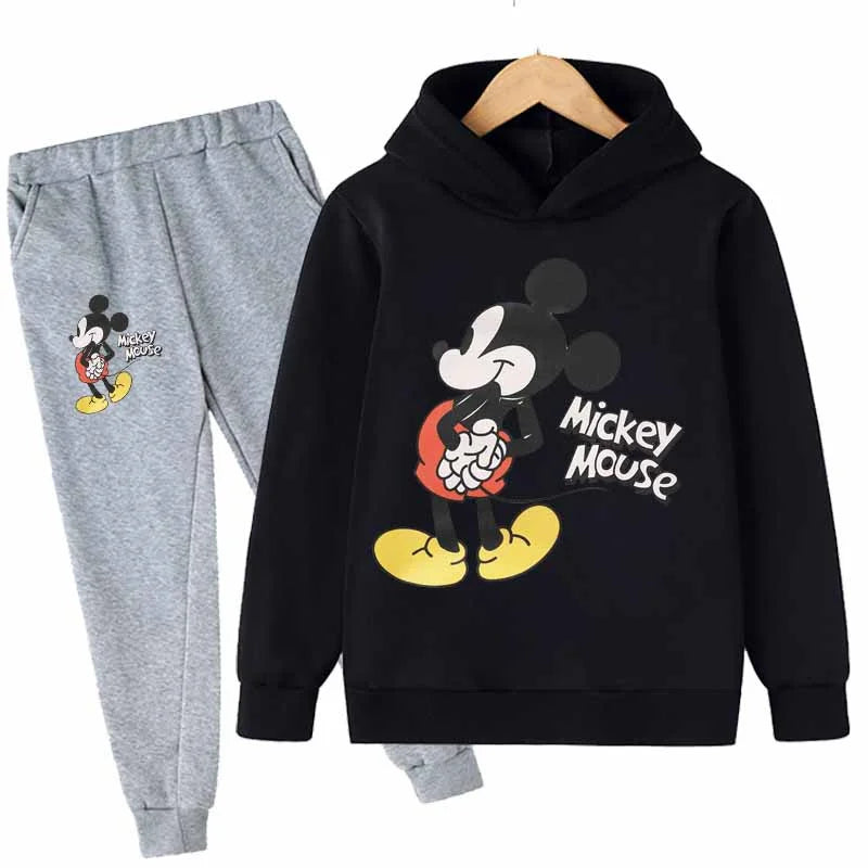 "Mickey & Minnie Mouse Girls 2-Piece Set – Long Sleeve Cartoon Hoodie + Pants, Casual Kids Sports Outfit for Everyday Wear"