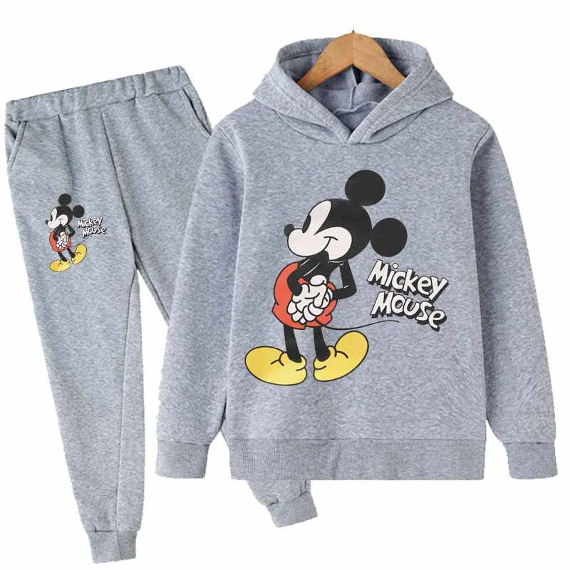 "Mickey & Minnie Mouse Girls 2-Piece Set – Long Sleeve Cartoon Hoodie + Pants, Casual Kids Sports Outfit for Everyday Wear"